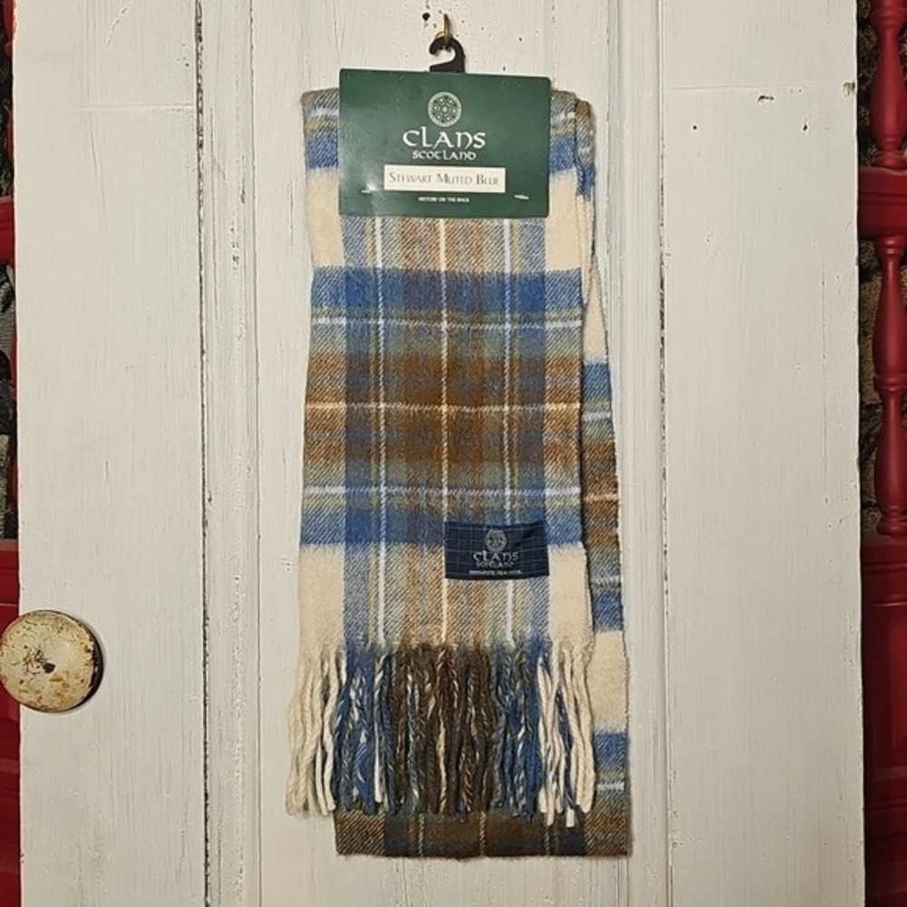 Clans Scotland Stewart Blue and Brown Plaid Pure New Wool Tartan Scarf
